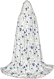 SKKNT Flowers And Cornflowers Daisies Print Halloween Hooded Cloak Full Length Cape With Hood For Men And Women For Carnival