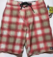 New With Tags Boys Volcom Swim Trunks Board Shorts Red Plaid Size 26/12