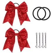 Sequin Red Cheer Bow, 2 PCS 7 Inch Large Sequins Cheer Hair Bows Ponytail Holder