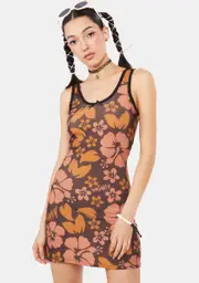 [O Mighty] Mocha Hibiscus Mini Dress