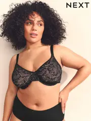 Black Ultimate Support F-K Lace Minimising Full Cup Bra (E08501) | $53