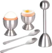 Egg Cracker Topper Set of 5 - Includes 2 Egg Cups, 2 Spoons and 1 Cutter - Stain