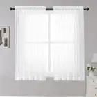 White Sheer Curtains, 45 Inches Long, 2 Panels, Rod Pocket, Light Filtering, Caf