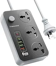 Power Board with USB C Ports, PD 20W Fast Charge Type-C Power Strip with 3 AC Outlets and 5 USB Slots, TraveJuice Powerboard Universal Power Outlet Sockets with 2M Extension Cord for Home Office