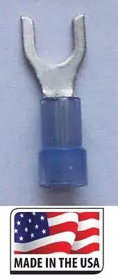 (50) 16-14 #8 BLUE NYLON FORK SPADE TERMINAL ELECTRICAL CONNECTOR MADE IN USA