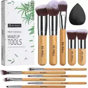 11Pcs Bamboo Synthetic Kabuki Makeup Brush Set Foundation Powder Blending Concea