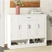 Freestanding 47.2" Shoe Cabinet for Entryway,Free Standing Shoe Storage Cabinet Shoe Rack Organizer with 8 Adjustable Shelves Shoe Cupboard(White)