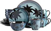 Gibson Elite Hand Painted Round Reactive Glaze Stoneware Dinnerware Set, Service for 4 (16pcs), Sunset Blue