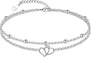 [CHIC & ARTSY] Womens Anklet 925 Sterling Silver Created Opal Layered Anklet Bracelet Dainty Beaded Chain Anklet Adjustable 11" Best Friend Anklet for Women