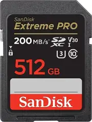 SanDisk 512GB Extreme PRO SDXC UHS-I Memory Card - C10, U3, V30, 4K UHD, SD Card