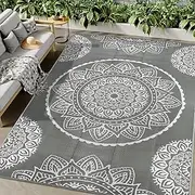Famibay Outdoor Rug Waterproof Large 245 x 305 cm Plastic Straw Garden Rug Reversible Outdoor Patio Carpet UV Resistant Portable Indoor Area Rug for RV Camping Balcony Grey
