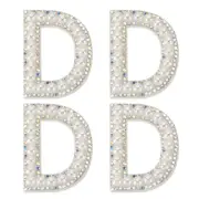 4 Pcs White Pearl Letter Patches Rhinestone Alphabet Cloth Patches Iron on, D