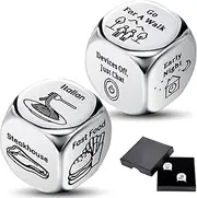 Poen 2 Pcs Food Decision Dice Game Decider Dice Valentines Day Gifts for Couple Anniversary Stainless Steel Dice for Him Her Stocking Stuffers Gifts for Women Men Adults Date Wedding Funny Gifts