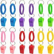 12Pcs Loud Plastic Sport Whistle with Stretchable Coil Bracelet,Plastic Whistle Loud Clear with Stretchable Coil Bracelet,Loud Clear Whistle Wrist Keychain Sport Whistle with Stretchable Coil Bracelet