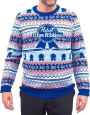 Adult Unisex Beer Pabst Blue Ribbon Funny Holiday Season Ugly Christmas Sweater