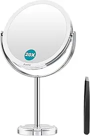 Auxmir Cosmetic Mirror, Double-Sided Makeup Mirror with 1X/20X Magnification, Table Mirror, Standing, 360° Swivel, Removable Travel Mirror for Make-Up, Face Care and Shaving