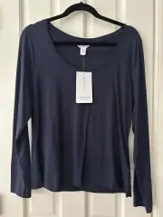 Athleta Outbound Scoop Top Navy Blue Size Large Long Sleeve