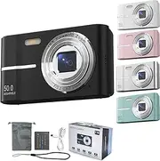 Auracam 2000's Aesthetic Digital Camera – HD 1080P, 16X Zoom Anti-Shake, 2.4" LCD, 50MP Compact Camera for Teens & Beginners (Boys/Girls) (Black,Standard)