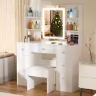 Large Dressing Table Set with LED Dimmable Mirror + Stool Makeup Vanity Desk Set