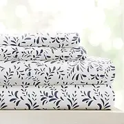[Linen Market] 4 Piece Sheet Set Patterned, Full, Burst of Vines Navy