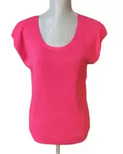 Talbots Sweater Top Size Large Hot Pink Knit Short Cap Sleeve Rayon Blend NEW