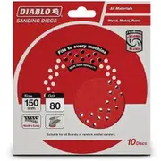 DIABLO 150mm 80-Grit Multi-Hole Hook & Loop Sanding Disc - 10 Piece 2608603276