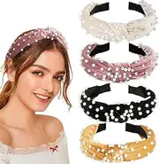 Allucho Headbands for Women, Knotted Headbands Pearl Headband Wide Top Knot Turban Hair Bands, Vintage Velvet Fashion Hair Accessories for Women and Girls