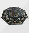 42" Black Marble sofa dining Table Top pietra dura Inlay stone side Coffee Table