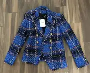 Balmain Blue Plaid Print Blazer Women’s Size - 38