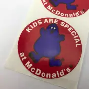 Vintage NOS GRIMACE McDonalds Sticker Lot RARE KIDS ARE SPECIAL Advertising