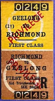 VR Ticket - GEELONG (1) to RICHMOND - Privilege 1st Class Return