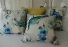 Mix & Match Bird Floral Watercolour Blue Mustard Teal Hamptons Cushion Cover 45