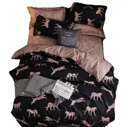 3Pcs Queen Bed Quilt Cover Set One Two Pillowcases Leopard Print Black Quilt Covers