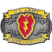 U.S. Army 25th Infantry Division Logo Tropic Lightning Belt Buckle, 3.125"
