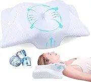 SAHEYER Cervical Neck Pillow, 2 in 1 Memory Foam Pillow for Neck Pain Relief and Snoring, Ergonomic Pillow for Side Sleeper Back and Stomach Sleeper, White
