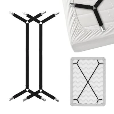 Bed Sheet Holder Straps Criss-Cross - Sheets Stays Suspenders Black 2pcs