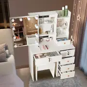 Vanity Dressing Table 6 Drawers and Stool Set Makeup Desk with LED Lights Mirror