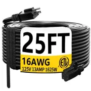 Black Outdoor Extension Cord 25 FT Waterproof, Flexible 16/3 Gauge Heavy Duty...