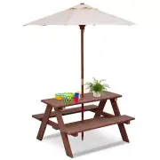 HONEY JOY Kids Picnic Table, Outdoor Wooden Table & Bench Set w/Removable Umb...