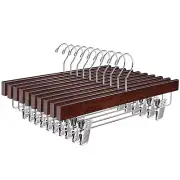 Amber Home 10 Pack Retro Wooden Pants Hangers with Clips Walnut Wood Skirt Hang
