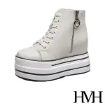 【HMH】厚底休閒鞋 內增高休閒鞋/經典百搭鬆糕厚底內增高拉鍊造型休閒鞋(米)