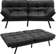 [Giantex] Futon Sofa Bed, Convertible Memory Foam Futon Couch Sleeper with Adjustable Backrest and Armrests, Modern Loveseat for Compact Living Spaces, Small Apartments Home Office (Black)