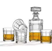 NEW! Whiskey Decanter Set 7-Piece, 6 Glasses Box Classic Crystal Bourbon Scotch