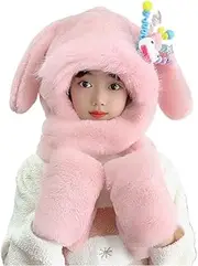 [lyanny] Cute Bunny Hat with Moving Ears | Hooded Scarf Hat for Women Men,Lovely Neck Warmer Head Cover Gloves Set for Cold Weather Ear Protection