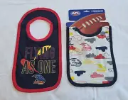 Adelaide Crows AFL AF8024 W19 Infant Babies 2 Pack Printed Bib Set New