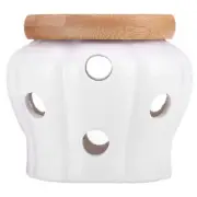 Vinkoe Kitchen Garlic Keeper Vented Ceramic Storage Container White Stoneware...