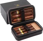 Cigar Humidor Travel leather Case Cedar Wood Portable Cigar Box Removable Cedar