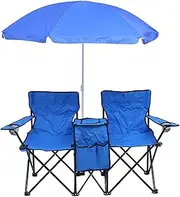 zolyet Folding Cha Foldable Portable Camping B Lawn Cha with Ice Bag for Two People Blue