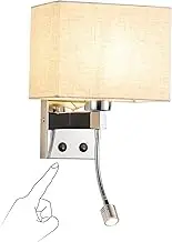 Fabric Wall Light with LED Reading Lamp for Living Room Study Room, Bedside Wall Lights with On/Off Switch for Bedroom Restroom Hotel Room, E27, Chrome