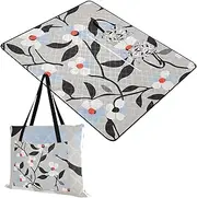 Yoogain Picnic Blanket Sandproof Park Beach Picnic Blanket for Ground Couples Gift White and Blue Flora Pattern Minimalist Style Gray 60x80in